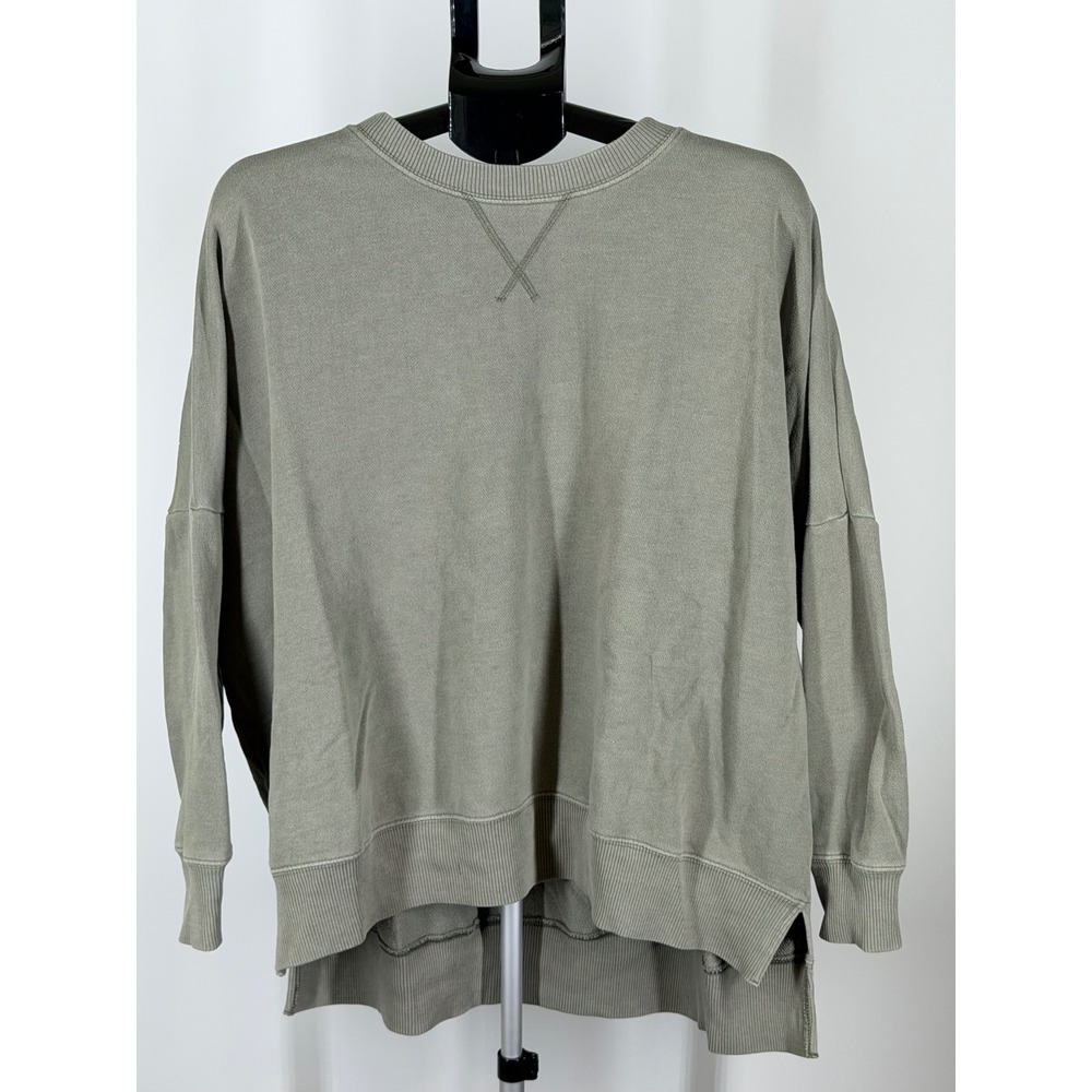 Aerie Womens Large Olive Green Crewneck Sweatshirt Oversized High Low Pullover